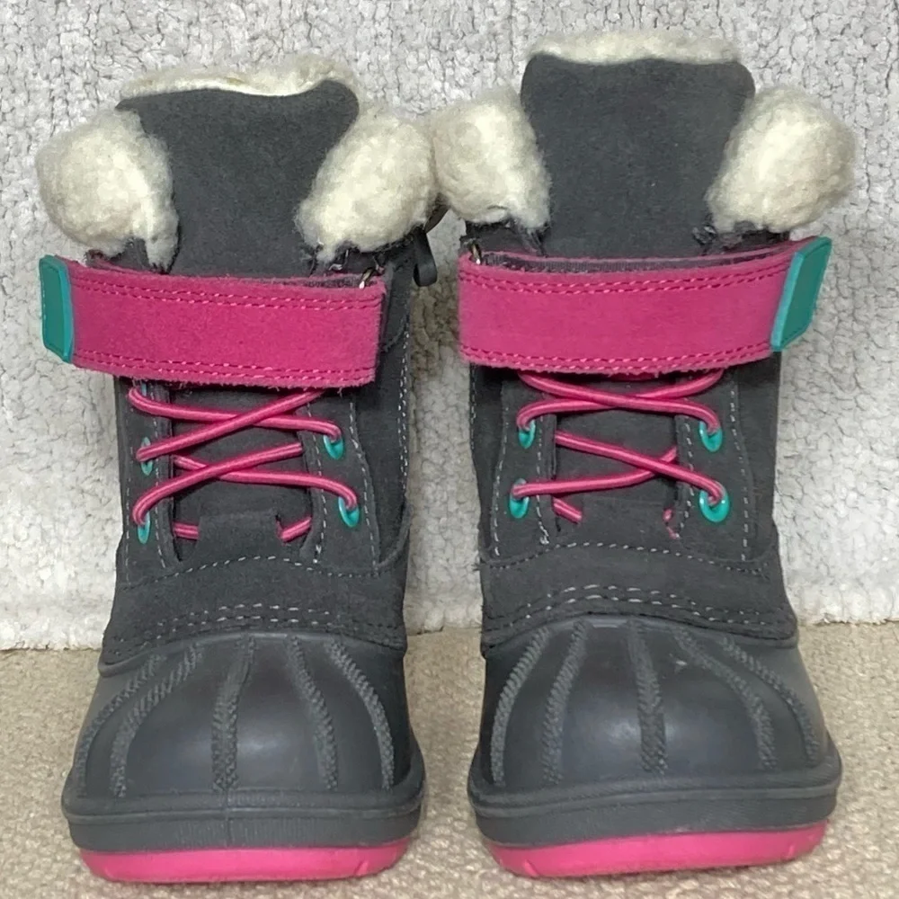 Cat & Jack Kids Black/Pink/Green Leather Journey Winter Snow Boots Size US 5